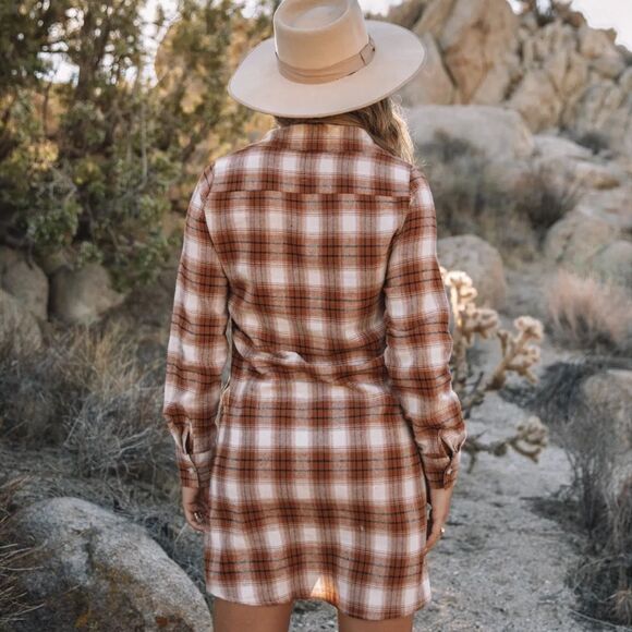 Peach Love The Knotty plaid long sleeves country western dress - Picture 3 of 8